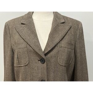 Lauren Ralph Lauren  Petite 10P Herringbone Wool Blend Blazer Brown Tweed